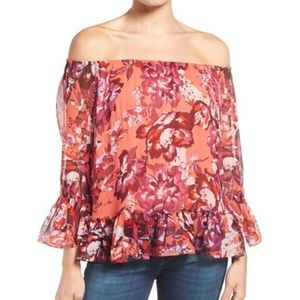 Lucky Brand Floral The Shoulder Blouse Top Size S